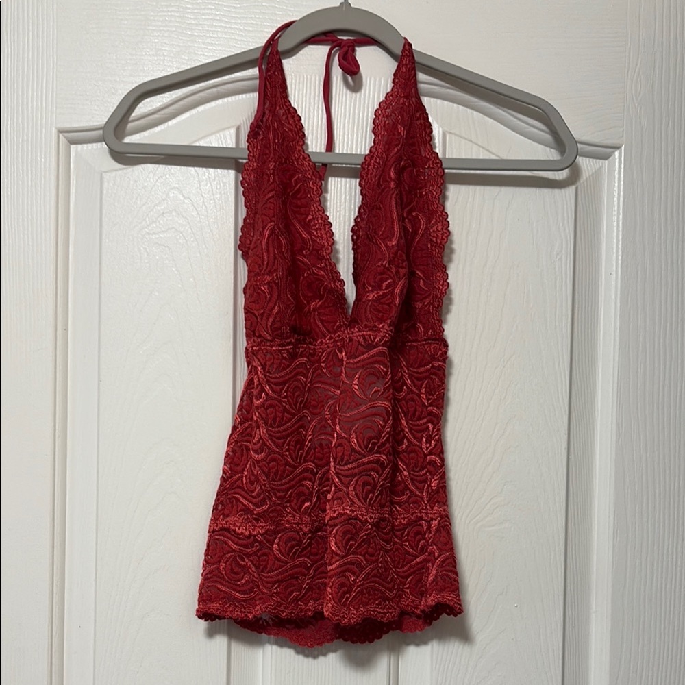 Vintage Bebe Vibrant Red Lace Top